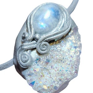 Pleiadean Starseed Necklace. Angel Aura Quartz & Moonstone.  Galaxy Pleiades Constellation Pendant. Cosmic Origins Jewelry