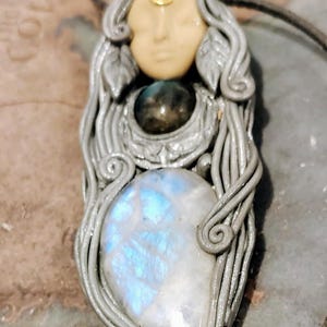 Triple Moon, Crone Goddess Jewelry. Large  Moonstone & Labradorite. Lunar Phases Magic Jewelry Pendants