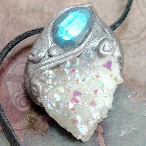 Arcturian Starseed Jewelry. Angel Aura Quartz & Labradorite Necklace. Galactic Federation Arcturus Galaxy Pendant.