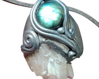 Plejaden Sternbild Schmuck. Labradorit & Angel Aura Quarz Halskette. Plejadischer Sternensaat Ursprungs Anhänger