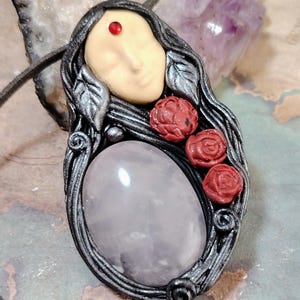 Goddess Aphrodite Statue Figurine Necklace.  Rose Quartz & Moonstone Pendant. Love and Beauty Jewelry.