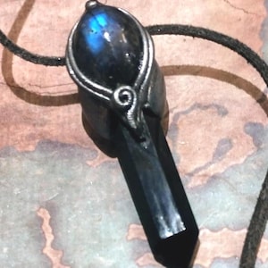 Archangel Michael Necklace.  Black Obsidian & Labradorite. Saint Michael Protection Stone Jewelry.
