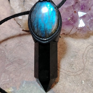 Psychic Shield. Obsidian Protection Amulet Necklace. Labradorite Energy Crystal Pendant.  Empaths and Sensitives Jewelry