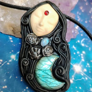 Hecate Goddess Necklace: Labradorite Crescent Moon, Wiccan Pagan Jewelry