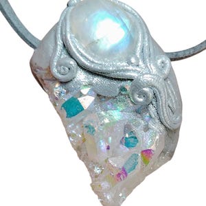 Pleiadean Starseed, Angel Aura Quartz and Moonstone Necklace.  Galaxy Pleiades Constellation Cosmic Origins Jewelry