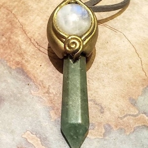 Archangel Raphael Necklace. Healing Crystal Moonstone & Aventurine Pendant. St Angel Spiritual Stones Jewelry