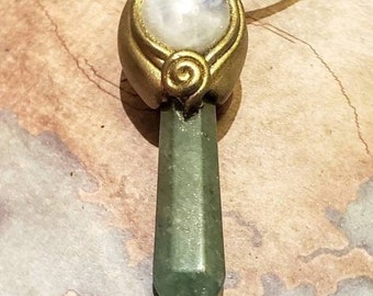 St Raphael Archangel Necklace. Healing Crystal Moonstone & Aventurine Pendant. Angel Spiritual Stones Jewelry