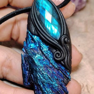 Andromedan Starseed Jewelry. Raw Aura Kyanite Crystals Necklace. Androemda Galaxy Pendant  Cosmic Art Jewelry