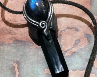 The Shield. Empath Protection Necklace. Black Obsidian EMF Protector Pendant. Tourmaline Crystal Evil Eye Jewelry