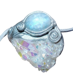 Pleiadean Starseed, Angel Aura Quartz and Moonstone Necklace.  Galaxy Pleiades Constellation Cosmic Origins Jewelry
