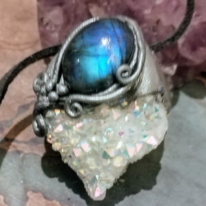 Pleiades Starchild. Pleiades Jewelry Angel Aura Quartz Crystal Blue Labradorite. Pleiadean Pleiadian Origins and MoonStone Starseed Necklace