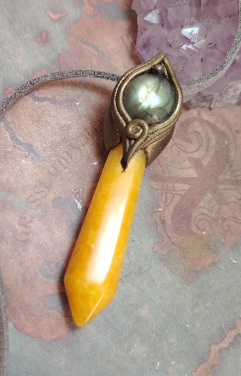 Love Live Sunshine. Golden Healer Quartz Pendant. Golden Yellow Labradorite Necklace Moonstone Jewelry image 3