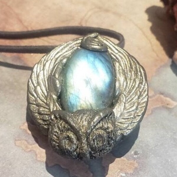 Sacred stone Owl Necklace. Spirit Animal. Owl Totem Necklace  Labradorite Necklace  Crystal Owl Necklace. Shaman Natural Stone Jewelry