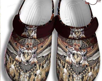 Native American Clogs Hausschuhe Native Eagle Bull Skull Schuhe Boho Style Tolles Geschenk für Freunde