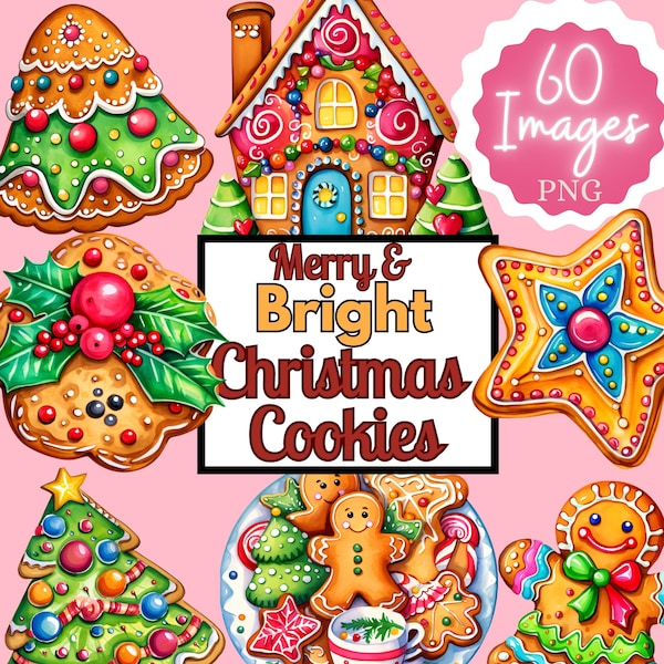 Watercolor Christmas Cookie Clipart, Gingerbread Clipart, Christmas Clipart, Pastel,Pink Christmas, Cute Christmas PNG, Cookie Exchange