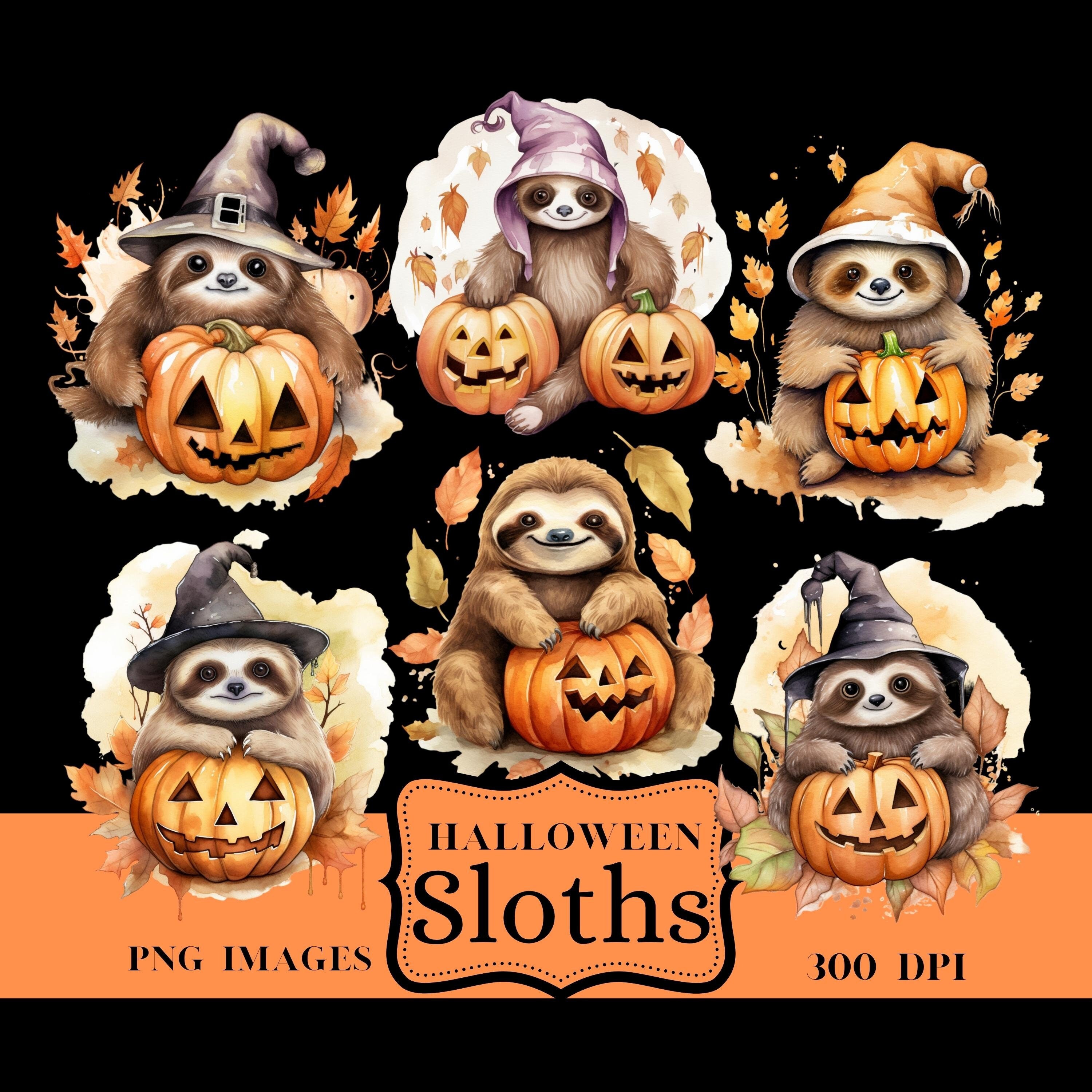 Girl's Design By Humans Funny Witch Sloth With Jack O Lantern