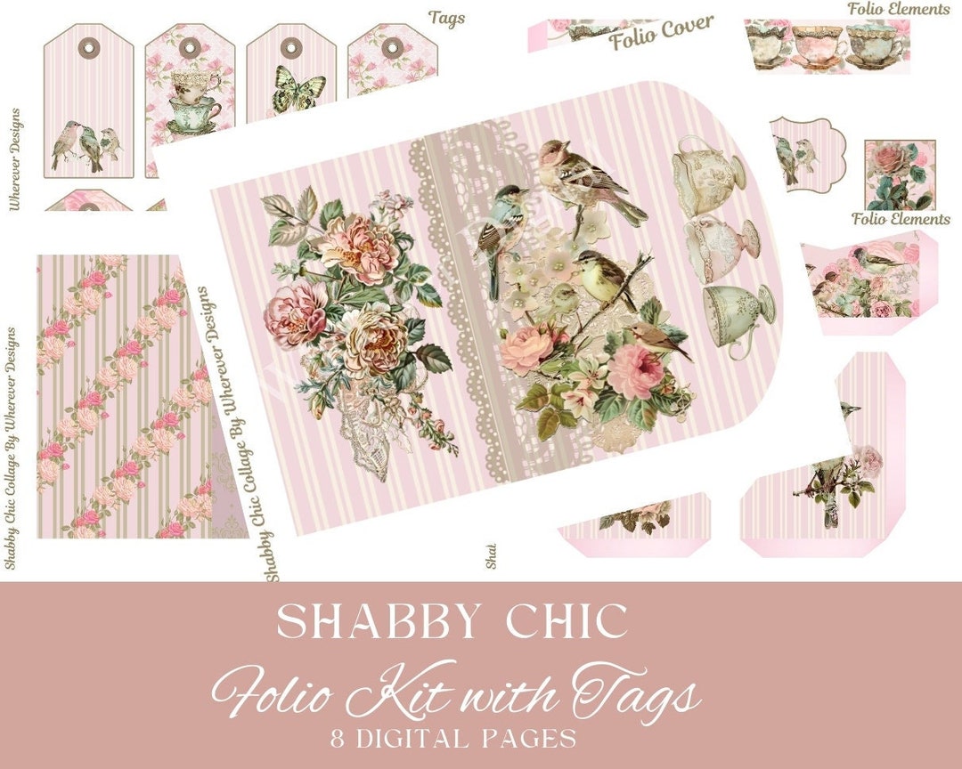 Shabby Chic Junk Journal Folio , Printable Shabby Chic Papers, Digital ...