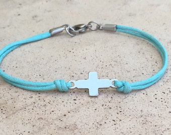 FREE SHIPPING-Mens Cross Bracelet,Men Cord Bracelet,Stainless Steel Bracelet,Cross Cord Bracelets,Unisex Cross Bracelet,Bracelets For Men