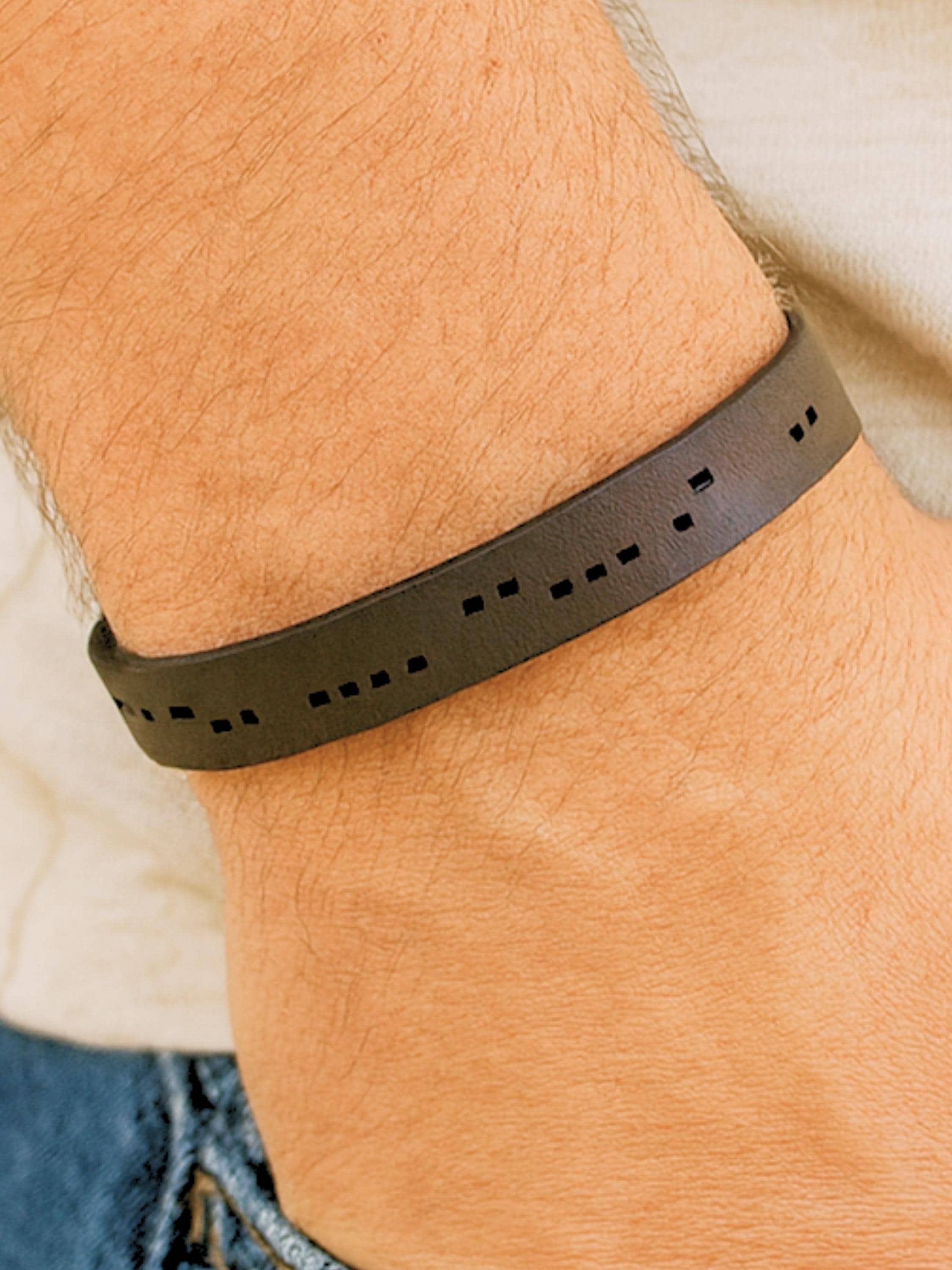 Men's Morse Code Bracelet for Men: Custom Engraved Leather Masculine…