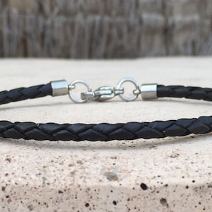 FREE SHIPPING-Men&#39;s Leather Bracelet,Stainless Steel Bracelet,Black Leather Bracelet,Leather Men Bracelets,Men Jewelry,Mens Simple Bracelet