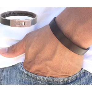 Hidden Message Bracelet Hidden Message Jewelry for Men Secret Message Leather Bracelet for Boyfriend Husband Friend Hidden Engraved Bracelet