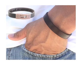 Hidden Message Bracelet Hidden Message Jewelry for Men Secret Message Leather Bracelet for Boyfriend Husband Friend Hidden Engraved Bracelet