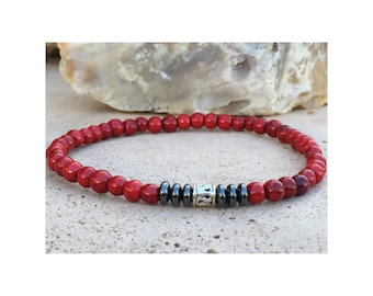 FREE SHIPPING-Men's Red Bracelet,Men's Beaded Bracelet,Men Stone Bracelet,Men's Stretch Bracelet, Mens Hematitel Bracelet,Bracelets For Men