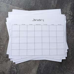 Blank Monthly Calendar PDF Printable | Etsy