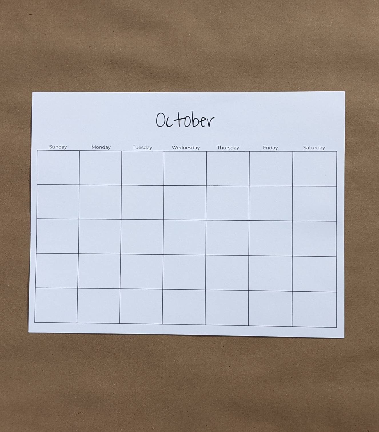 Blank Monthly Calendar - PDF Printable - Etsy