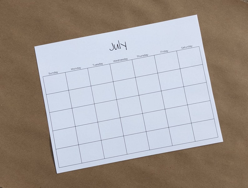 Blank Monthly Calendar - PDF Printable - Etsy