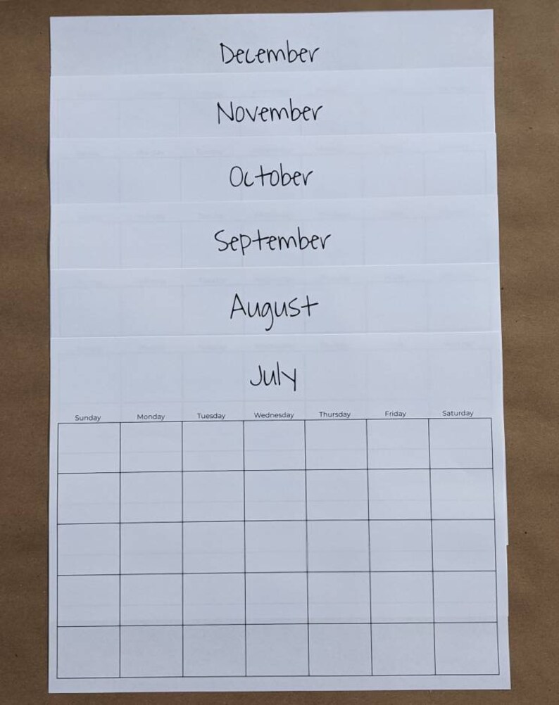 Blank Monthly Calendar - PDF Printable - Etsy