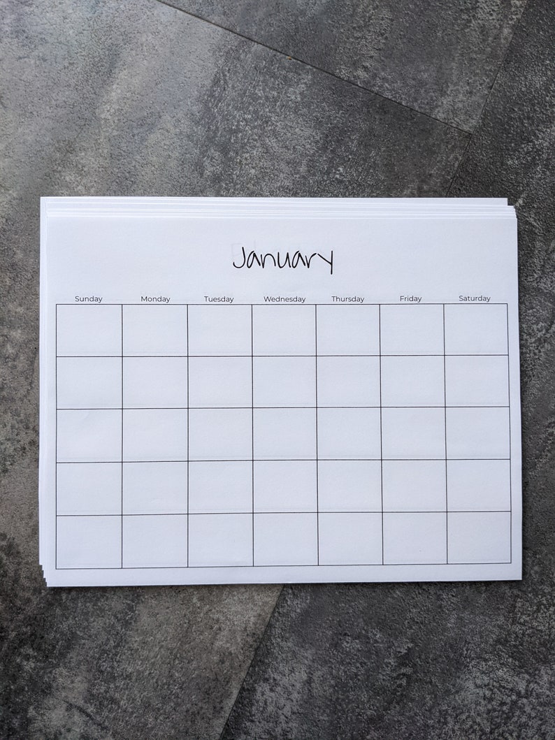 Blank Monthly Calendar PDF Printable | Etsy