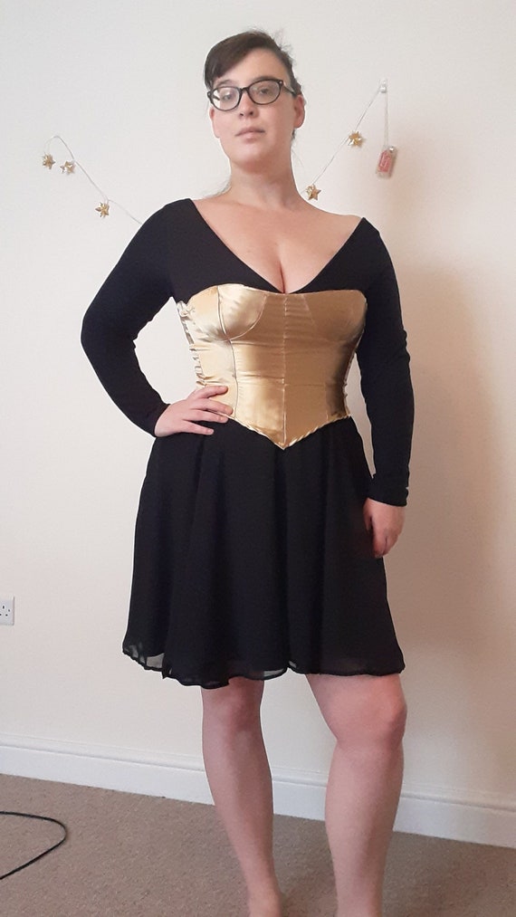 black and gold jersey dress Black Jersey Metallic Combo Short Dress main image 0