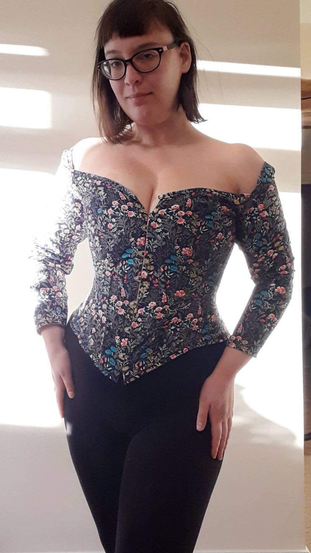 Navy Floral Long Sleeve Corset Top Size 1012 Etsy UK