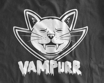 Funny Halloween Black Cat Vampire Tshirt Vampurr T-Shirt Vampires Cat T-shirt Hallows Eve Family Mens Ladies Womens Youth Kids T-shirt