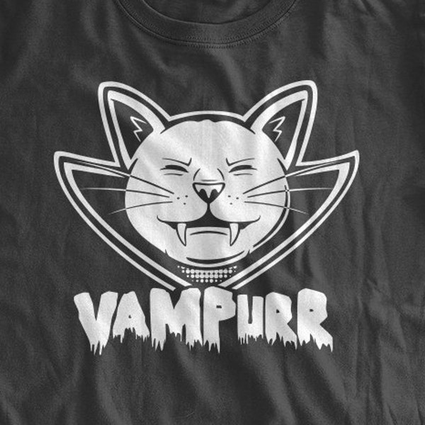 Funny Halloween Black Cat Vampire Tshirt Vampurr T-Shirt Vampires Cat T-shirt Hallows Eve Family Mens Ladies Womens Youth Kids T-shirt