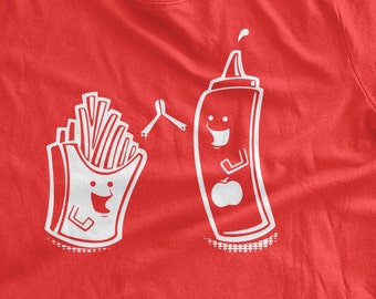 Funny Ketchup and Fries High Five T-shirt French Fries Tee Team Work Hilarious T-Shirt Fast Food Family Mens Ladies Womens Youth Kids Tshirt