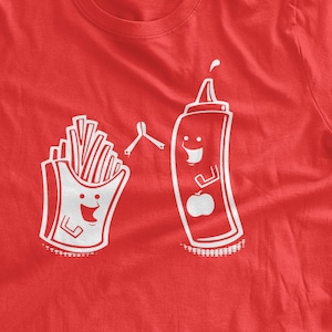Funny Ketchup and Fries High Five T-shirt French Fries Tee Team Work Hilarious T-Shirt Fast Food Family Mens Ladies Womens Youth Kids Tshirt