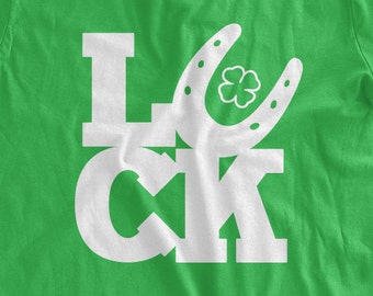 St. Patrick's Day Luck Of The Irish T-Shirt Ireland Horseshoe Four Leaf Clover Saint Pattys Day Irish Green Family Mens Ladies Womens Tshirt