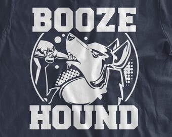 Camiseta de Booze Hound, divertida camiseta de perro husky bebiendo alcohol, regalos para papá, cerveza, maestro cervecero, bar, pub, rastreo familiar, para hombres, mujeres y niñas.