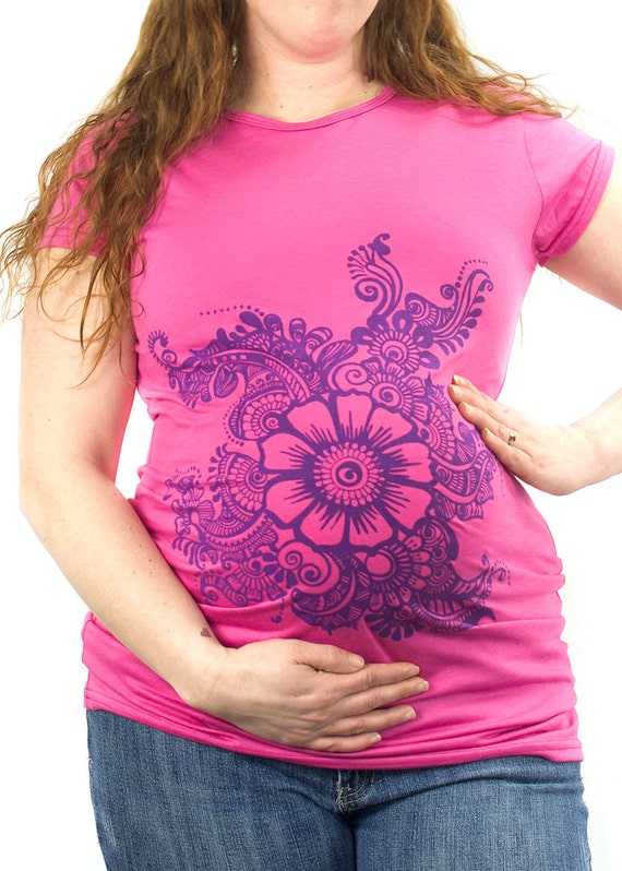 Henna Flowers Print Maternity T-shirt Clothes Top Belly - Etsy