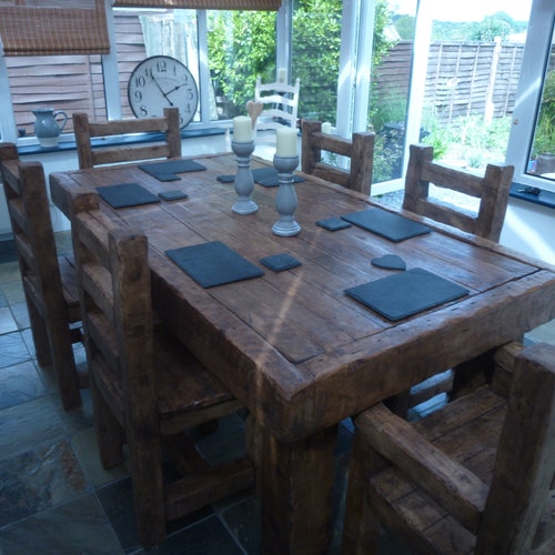 Chunky Rustic Dining Table Set Made, Big Farm Table