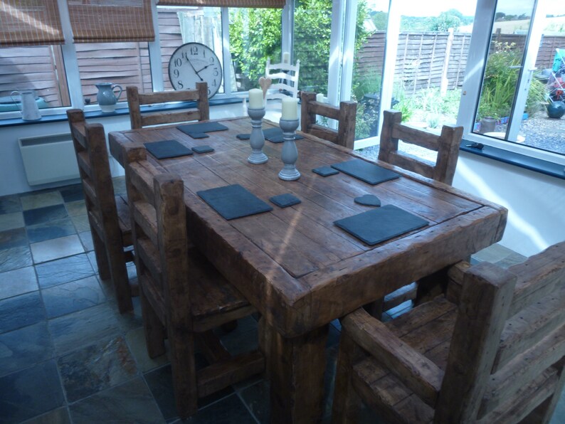 Rustic Handmade Dining Table With 6 Chairs Made From Old Etsy