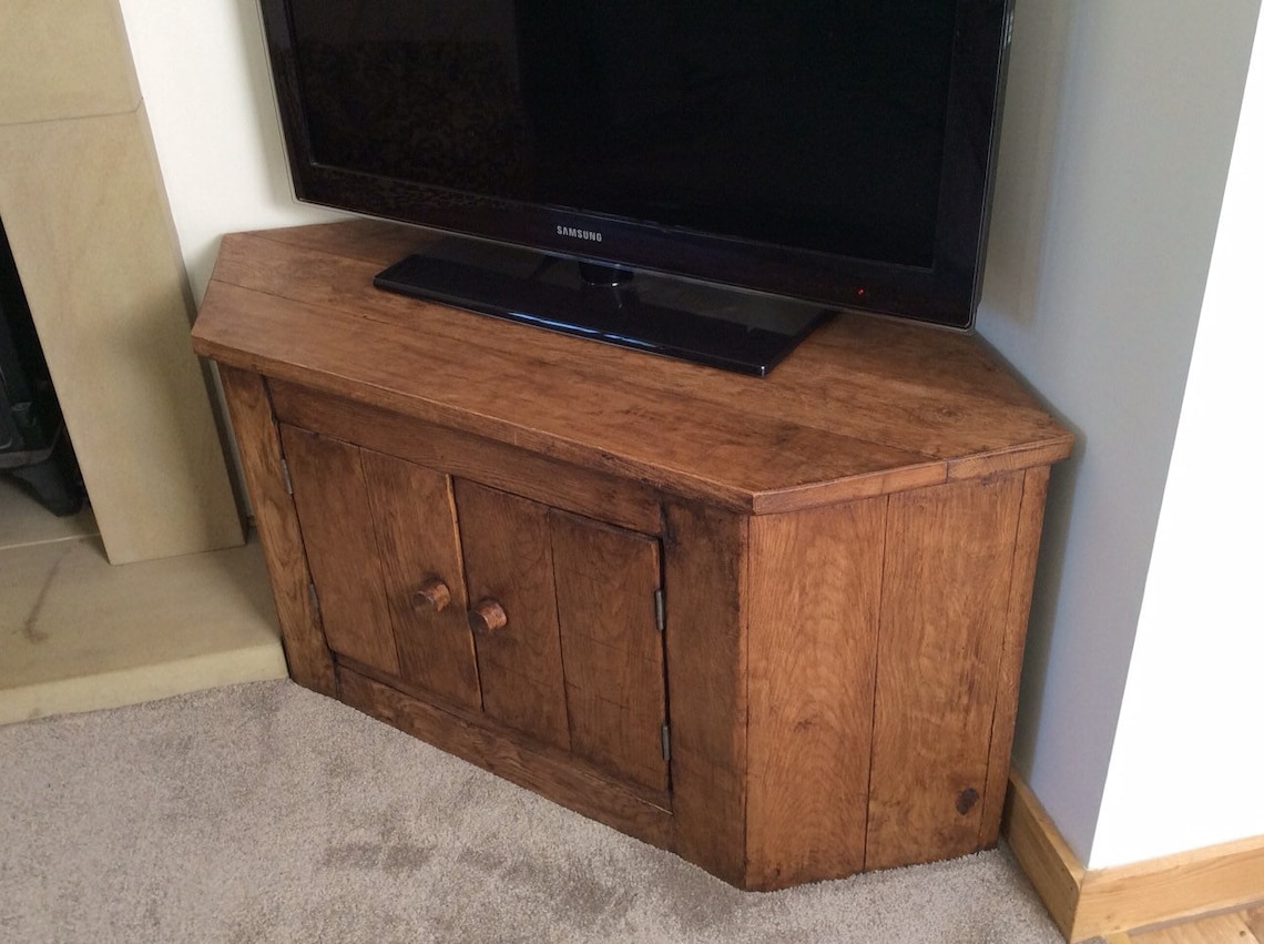 Rustic Corner tv unit made from reclaimed french oak Etsy