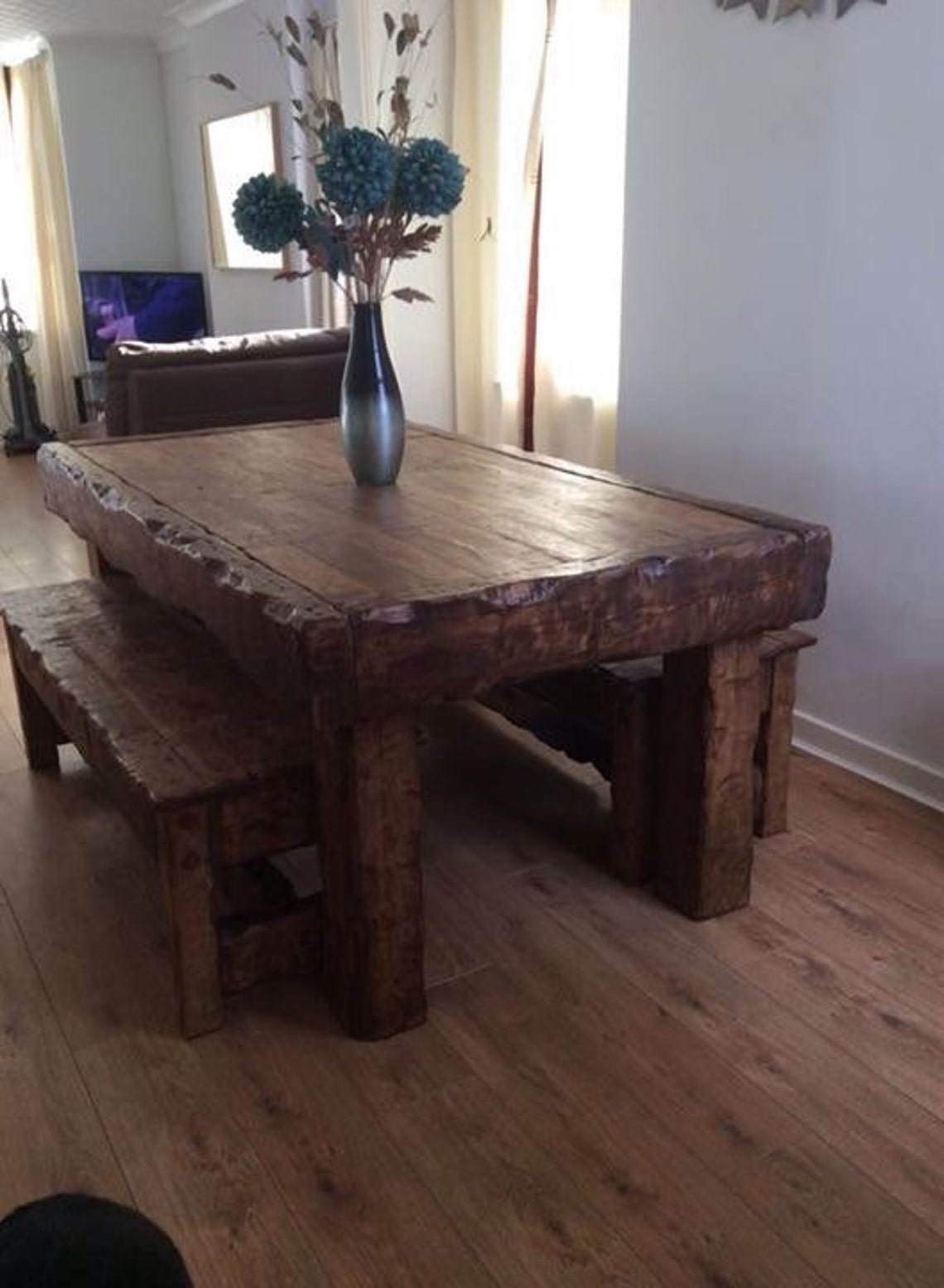 Chunky Oak Dining Table With 2 Benches Etsy