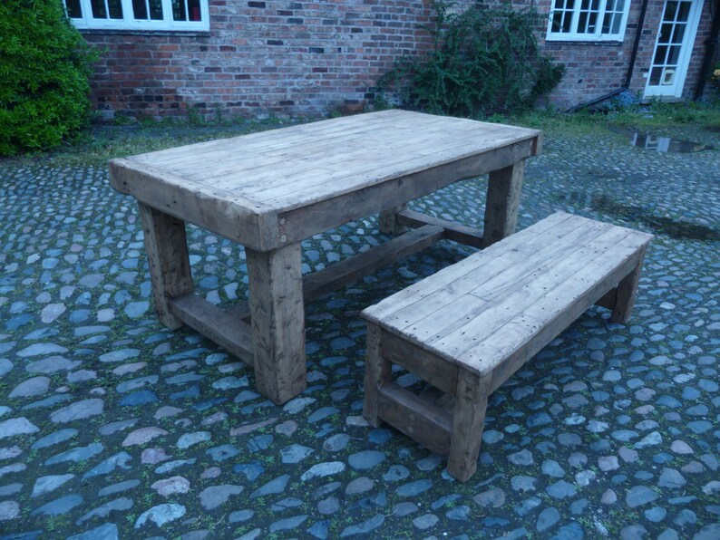 Handcrafted Rustic Oak Dining Table and Bench optoinal Etsy UK