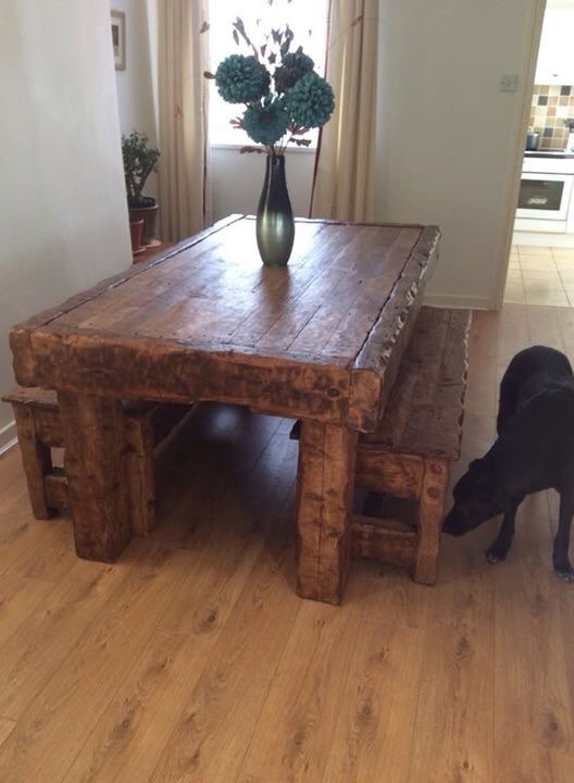 Chunky Oak Dining Table With 2 Benches Etsy