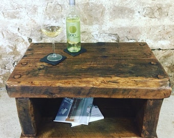 Handmade coffee table, side table made from old french wood