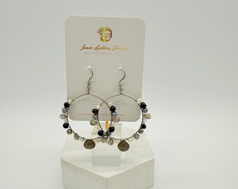 Labradorite Pearl Hoop Earrings