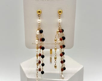 Goldstone and Freshwater Pearl Earrings